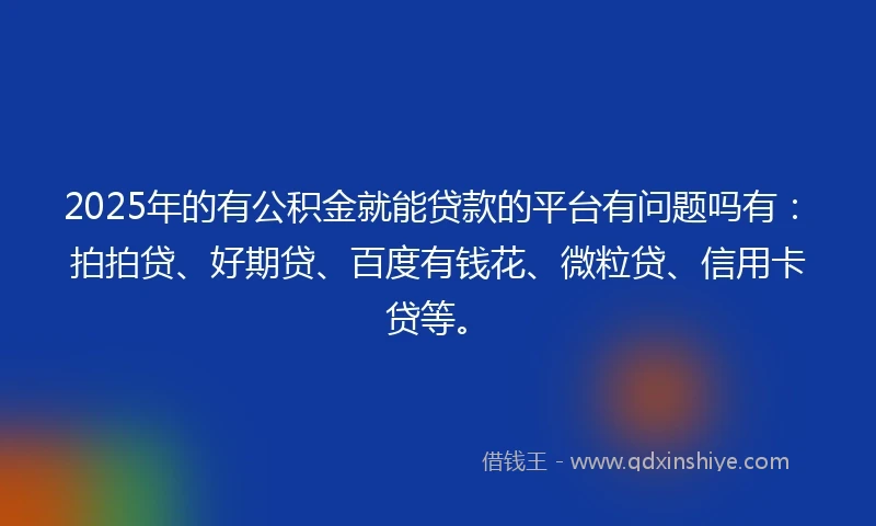 2025年的有公积金就能贷款的平台有问题吗有：拍拍贷、好期贷、百度有钱花、微粒贷、信用卡贷等。