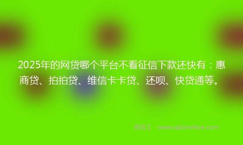 2025年的网贷哪个平台不看征信下款还快有：惠商贷、拍拍贷、维信卡卡贷、还呗、快贷通等。