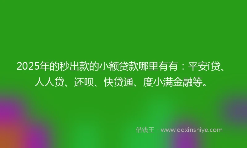 2025年的秒出款的小额贷款哪里有有：平安i贷、人人贷、还呗、快贷通、度小满金融等。