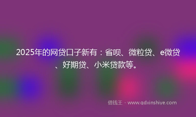 2025年的网贷口子新有：省呗、微粒贷、e微贷、好期贷、小米贷款等。