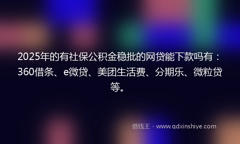 2025年的有社保公积金稳批的网贷能下款吗有：360借条、e微贷、美团生活费、分期乐、微粒贷等。