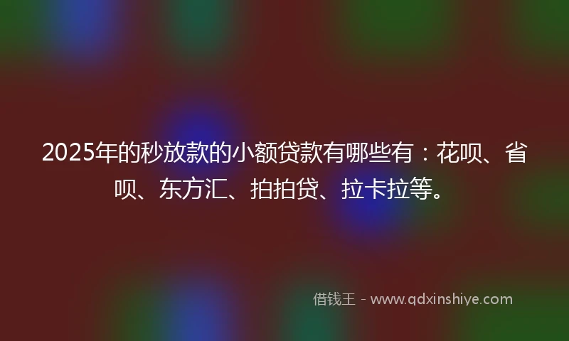 2025年的秒放款的小额贷款有哪些有：花呗、省呗、东方汇、拍拍贷、拉卡拉等。