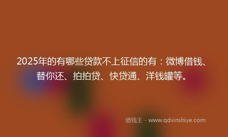 2025年的有哪些贷款不上征信的有：微博借钱、替你还、拍拍贷、快贷通、洋钱罐等。