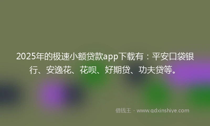 2025年的极速小额贷款app下载有：平安口袋银行、安逸花、花呗、好期贷、功夫贷等。