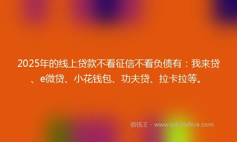 2025年的线上贷款不看征信不看负债有：我来贷、e微贷、小花钱包、功夫贷、拉卡拉等。