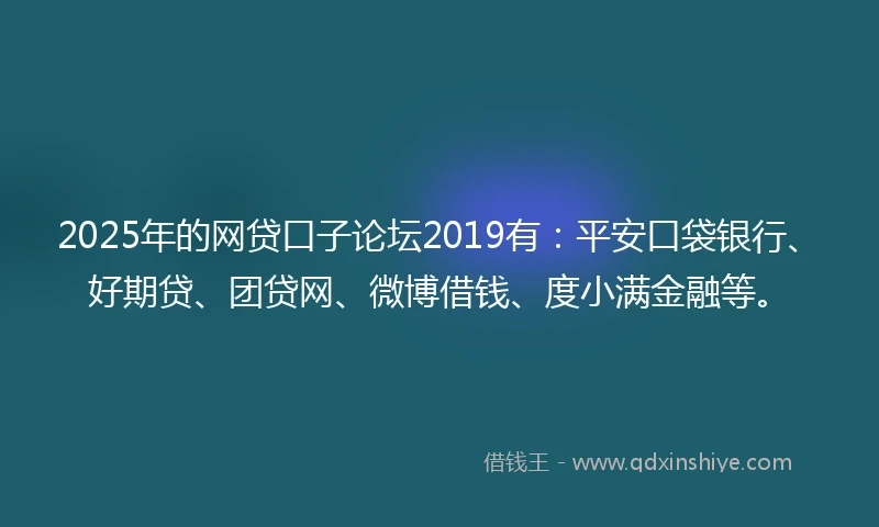 2025年的网贷口子论坛2019有：平安口袋银行、好期贷、团贷网、微博借钱、度小满金融等。