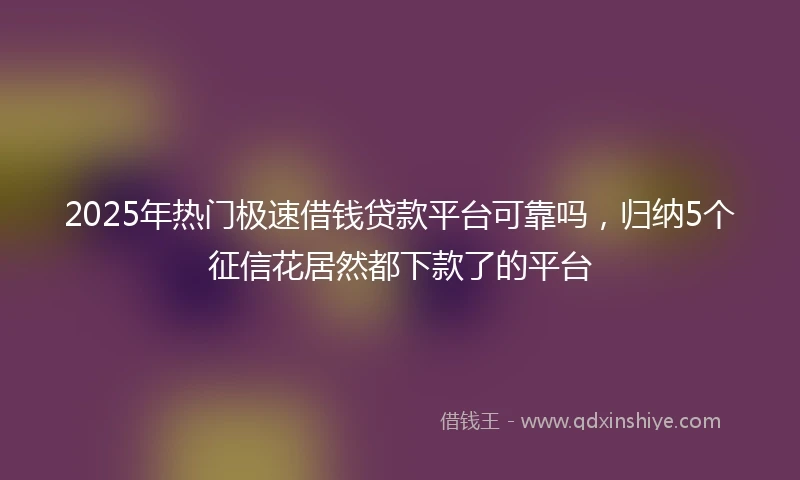 2025年热门极速借钱贷款平台可靠吗，归纳5个征信花居然都下款了的平台