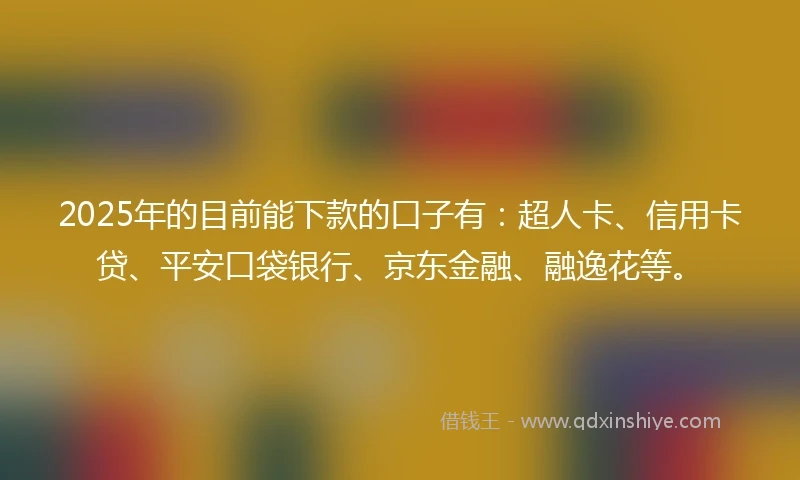 2025年的目前能下款的口子有：超人卡、信用卡贷、平安口袋银行、京东金融、融逸花等。