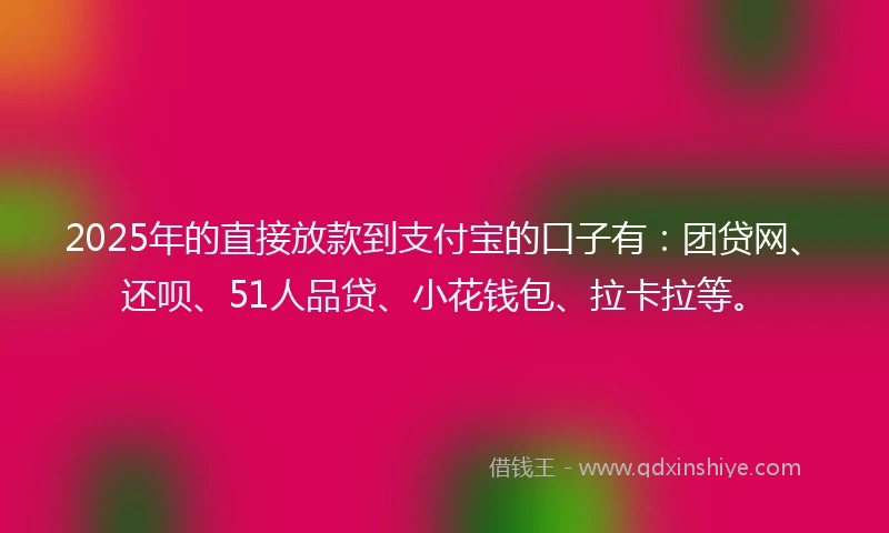 2025年的直接放款到支付宝的口子有：团贷网、还呗、51人品贷、小花钱包、拉卡拉等。