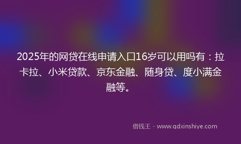 2025年的网贷在线申请入口16岁可以用吗有：拉卡拉、小米贷款、京东金融、随身贷、度小满金融等。