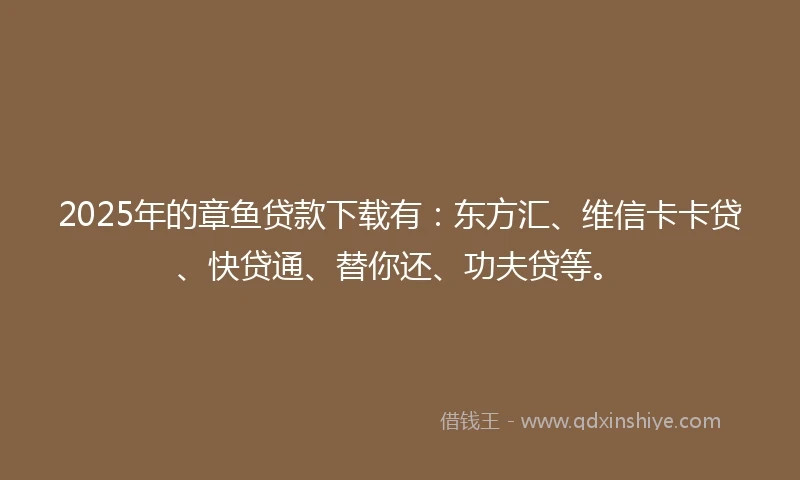 2025年的章鱼贷款下载有：东方汇、维信卡卡贷、快贷通、替你还、功夫贷等。