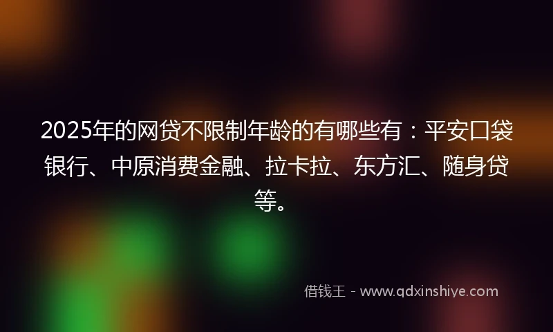 2025年的网贷不限制年龄的有哪些有：平安口袋银行、中原消费金融、拉卡拉、东方汇、随身贷等。