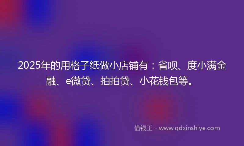 2025年的用格子纸做小店铺有：省呗、度小满金融、e微贷、拍拍贷、小花钱包等。
