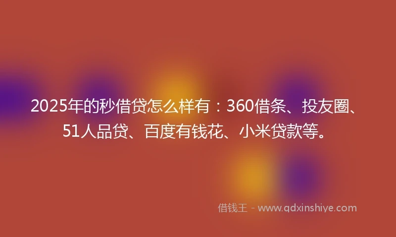 2025年的秒借贷怎么样有：360借条、投友圈、51人品贷、百度有钱花、小米贷款等。