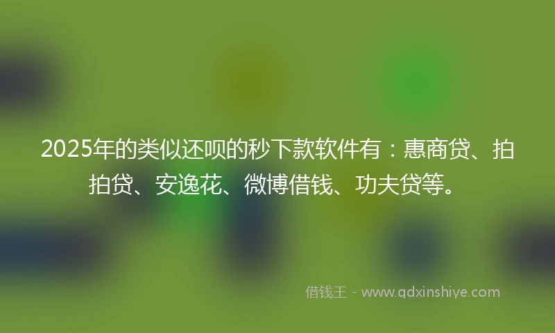 2025年的类似还呗的秒下款软件有：惠商贷、拍拍贷、安逸花、微博借钱、功夫贷等。