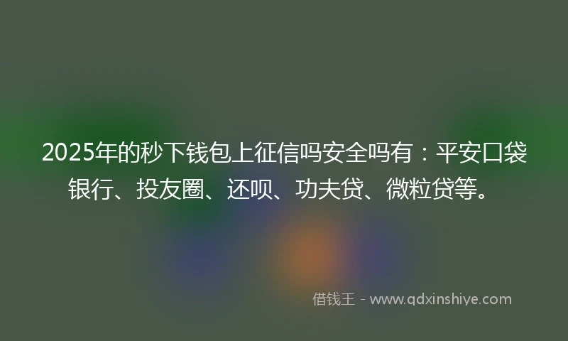2025年的秒下钱包上征信吗安全吗有：平安口袋银行、投友圈、还呗、功夫贷、微粒贷等。