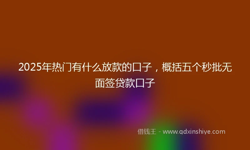 2025年热门有什么放款的口子，概括五个秒批无面签贷款口子