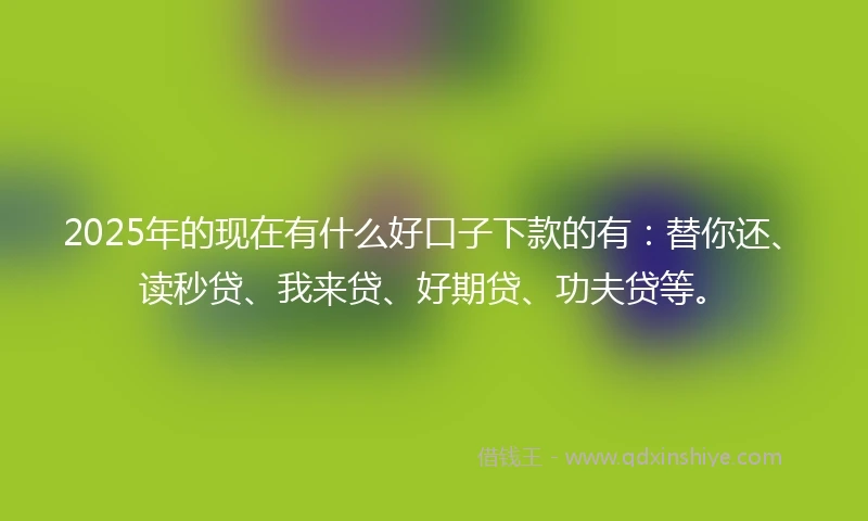 2025年的现在有什么好口子下款的有：替你还、读秒贷、我来贷、好期贷、功夫贷等。