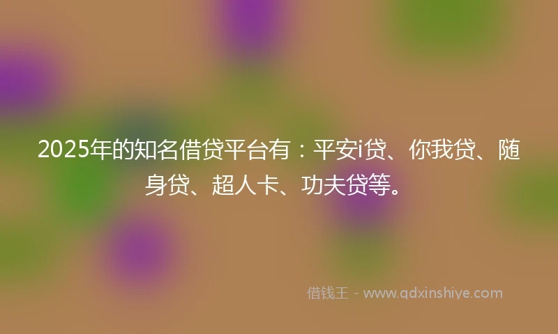 2025年的知名借贷平台有：平安i贷、你我贷、随身贷、超人卡、功夫贷等。