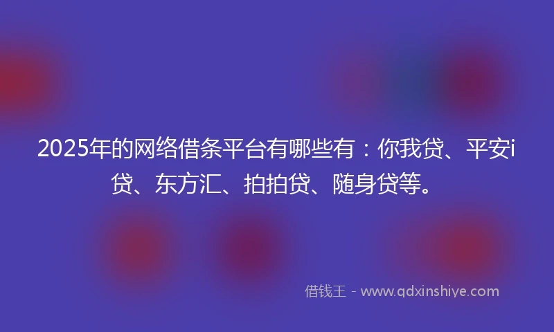 2025年的网络借条平台有哪些有：你我贷、平安i贷、东方汇、拍拍贷、随身贷等。