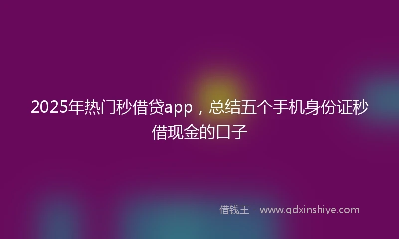 2025年热门秒借贷app，总结五个手机身份证秒借现金的口子