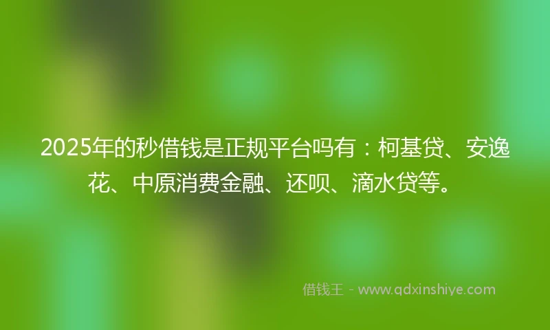 2025年的秒借钱是正规平台吗有：柯基贷、安逸花、中原消费金融、还呗、滴水贷等。