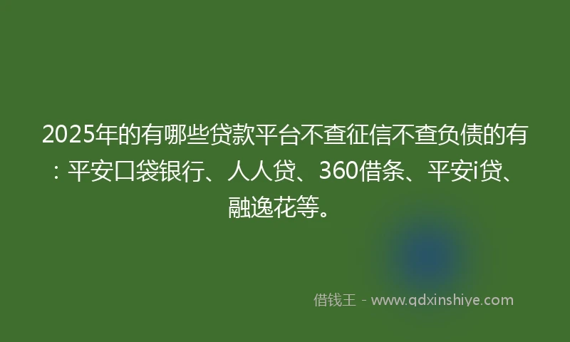 2025年的有哪些贷款平台不查征信不查负债的有：平安口袋银行、人人贷、360借条、平安i贷、融逸花等。