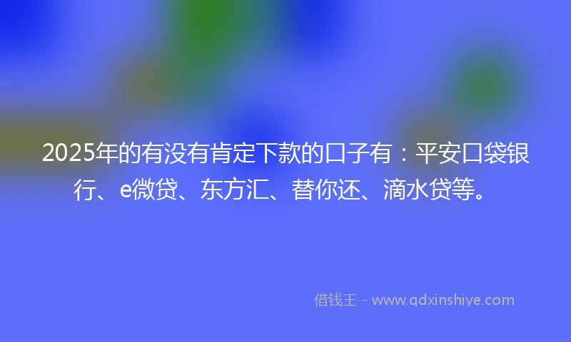 2025年的有没有肯定下款的口子有：平安口袋银行、e微贷、东方汇、替你还、滴水贷等。