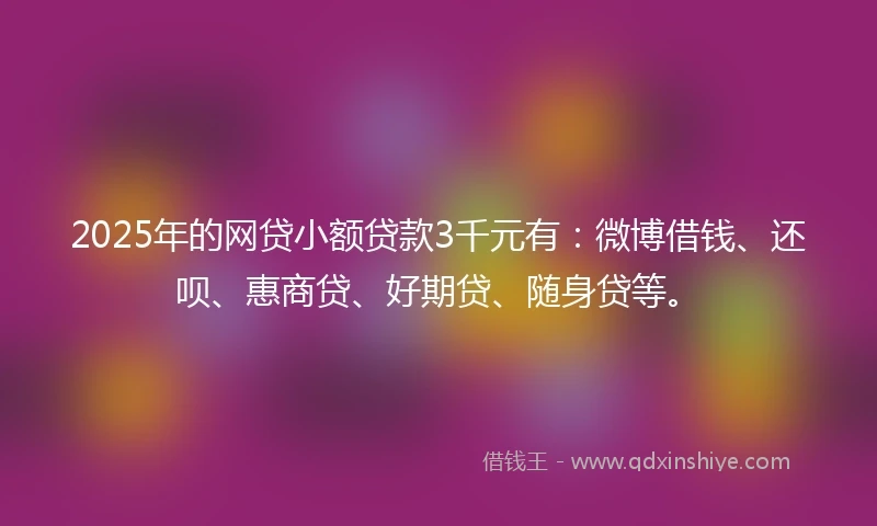 2025年的网贷小额贷款3千元有：微博借钱、还呗、惠商贷、好期贷、随身贷等。