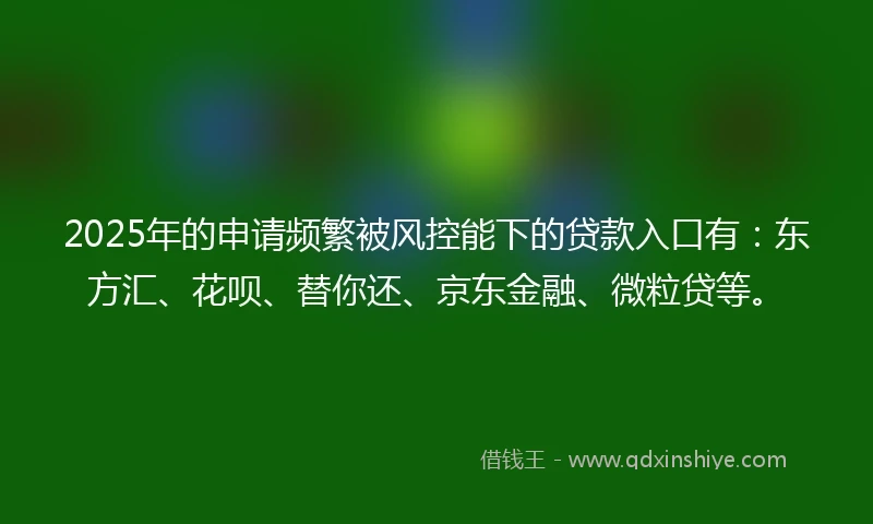 2025年的申请频繁被风控能下的贷款入口有：东方汇、花呗、替你还、京东金融、微粒贷等。
