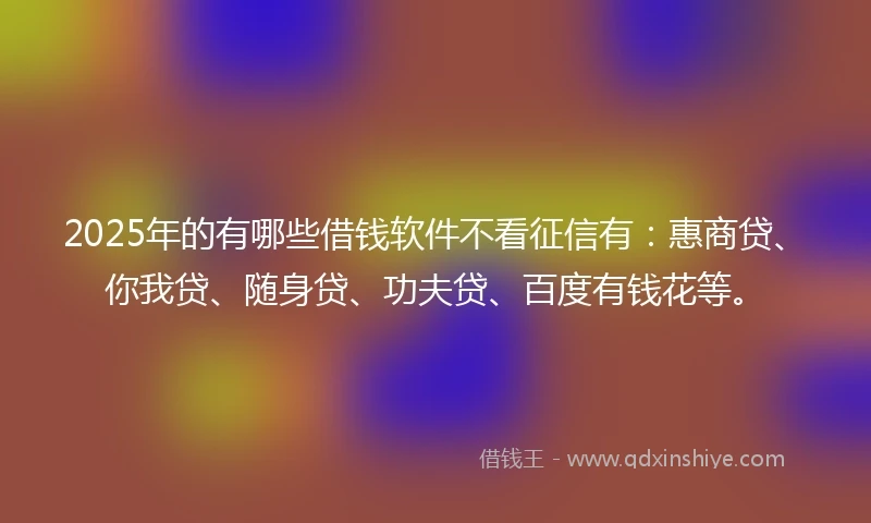 2025年的有哪些借钱软件不看征信有：惠商贷、你我贷、随身贷、功夫贷、百度有钱花等。