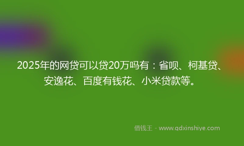 2025年的网贷可以贷20万吗有：省呗、柯基贷、安逸花、百度有钱花、小米贷款等。