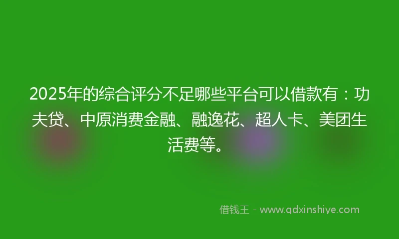 2025年的综合评分不足哪些平台可以借款有：功夫贷、中原消费金融、融逸花、超人卡、美团生活费等。