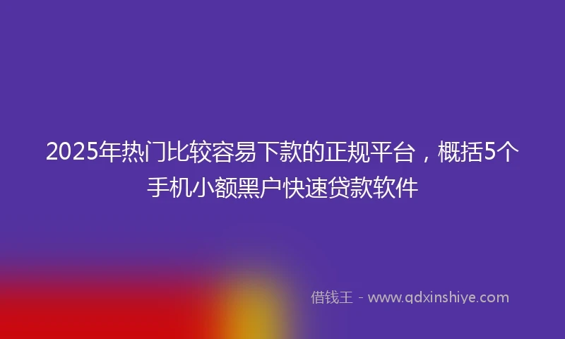 2025年热门比较容易下款的正规平台，概括5个手机小额黑户快速贷款软件