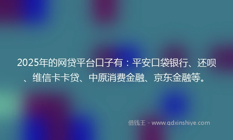 2025年的网贷平台口子有：平安口袋银行、还呗、维信卡卡贷、中原消费金融、京东金融等。