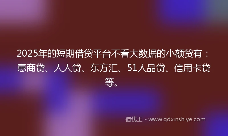 2025年的短期借贷平台不看大数据的小额贷有：惠商贷、人人贷、东方汇、51人品贷、信用卡贷等。