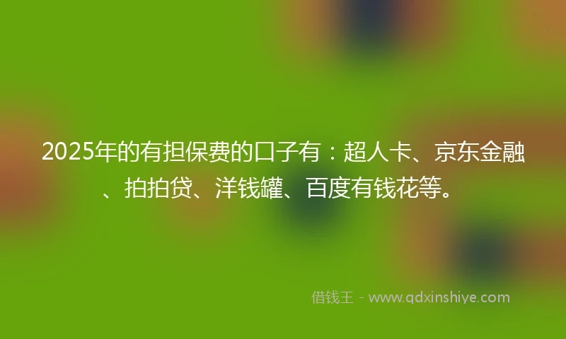 2025年的有担保费的口子有：超人卡、京东金融、拍拍贷、洋钱罐、百度有钱花等。