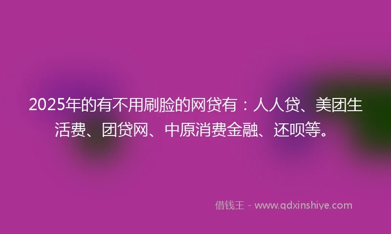 2025年的有不用刷脸的网贷有：人人贷、美团生活费、团贷网、中原消费金融、还呗等。