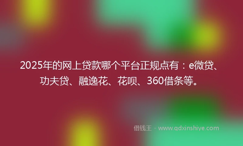 2025年的网上贷款哪个平台正规点有：e微贷、功夫贷、融逸花、花呗、360借条等。