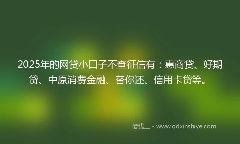 2025年的网贷小口子不查征信有：惠商贷、好期贷、中原消费金融、替你还、信用卡贷等。