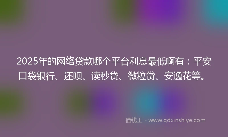 2025年的网络贷款哪个平台利息最低啊有：平安口袋银行、还呗、读秒贷、微粒贷、安逸花等。