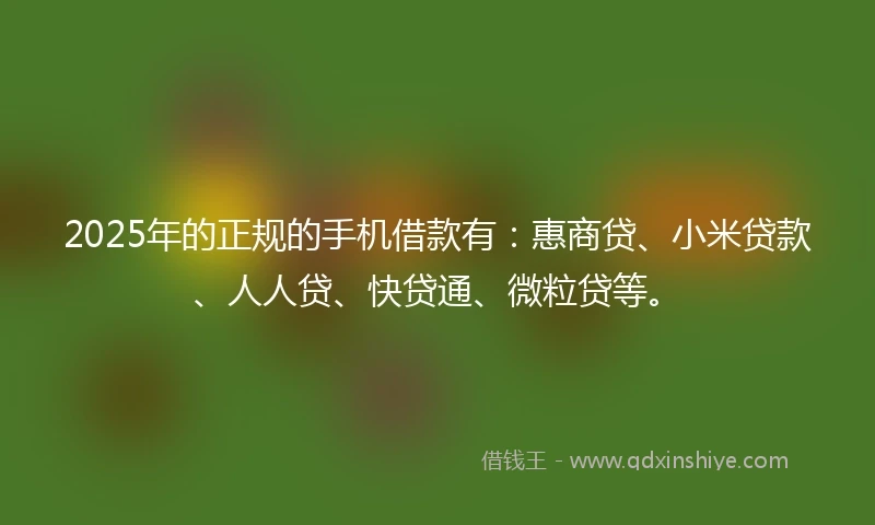 2025年的正规的手机借款有：惠商贷、小米贷款、人人贷、快贷通、微粒贷等。