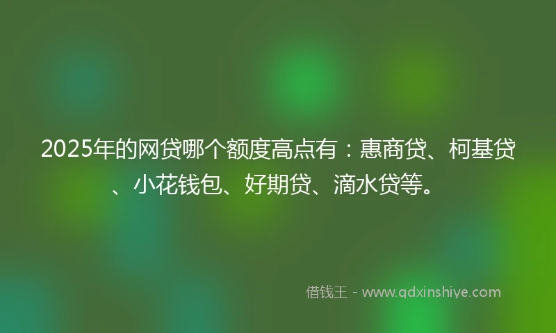 2025年的网贷哪个额度高点有：惠商贷、柯基贷、小花钱包、好期贷、滴水贷等。