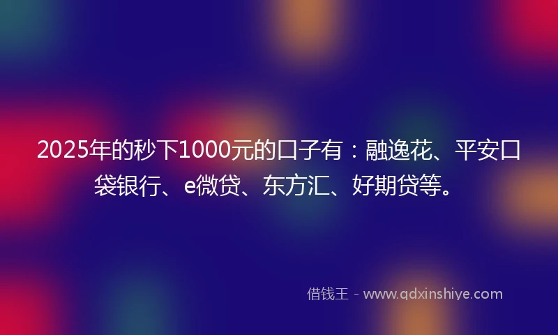 2025年的秒下1000元的口子有：融逸花、平安口袋银行、e微贷、东方汇、好期贷等。