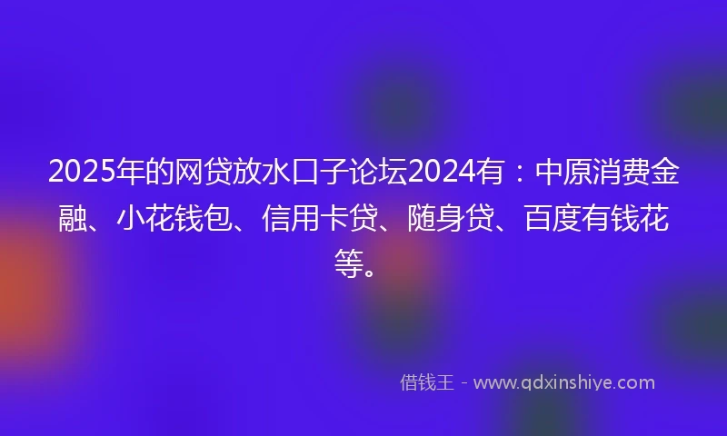 2025年的网贷放水口子论坛2024有：中原消费金融、小花钱包、信用卡贷、随身贷、百度有钱花等。