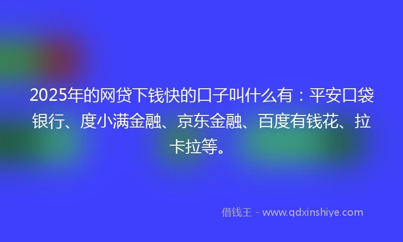 2025年的网贷下钱快的口子叫什么有：平安口袋银行、度小满金融、京东金融、百度有钱花、拉卡拉等。