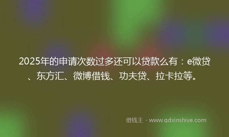 2025年的申请次数过多还可以贷款么有：e微贷、东方汇、微博借钱、功夫贷、拉卡拉等。