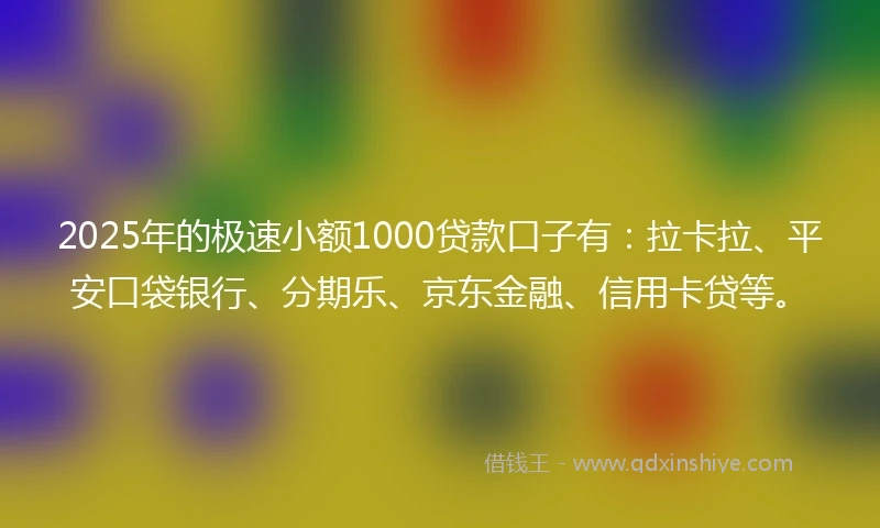 2025年的极速小额1000贷款口子有：拉卡拉、平安口袋银行、分期乐、京东金融、信用卡贷等。