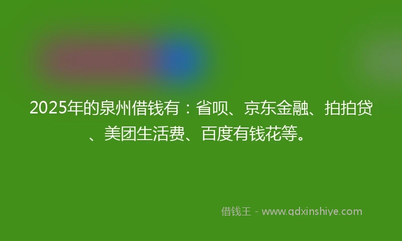 2025年的泉州借钱有：省呗、京东金融、拍拍贷、美团生活费、百度有钱花等。