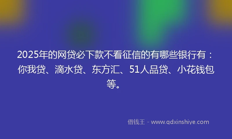 2025年的网贷必下款不看征信的有哪些银行有：你我贷、滴水贷、东方汇、51人品贷、小花钱包等。